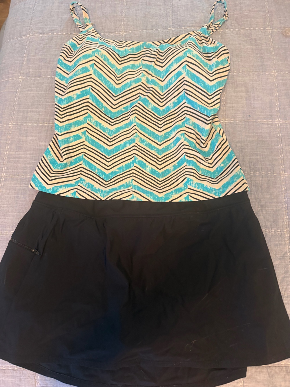 Black Skirt with Turquoise Chevron Top Panel